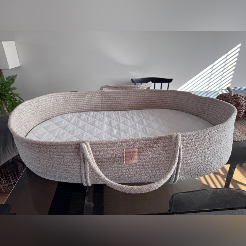 Beige Woven Baby Bassinet